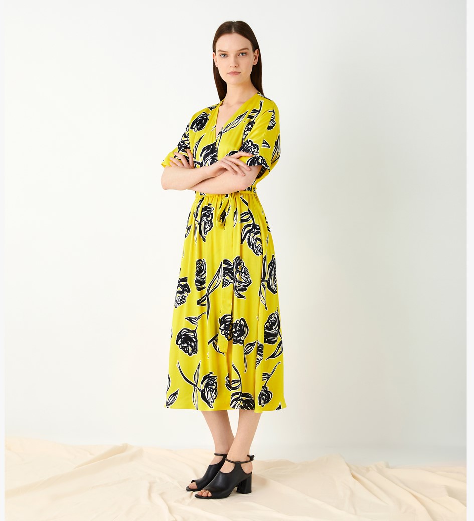 Yellow Print Wrap Dress in Yellow|Finery London