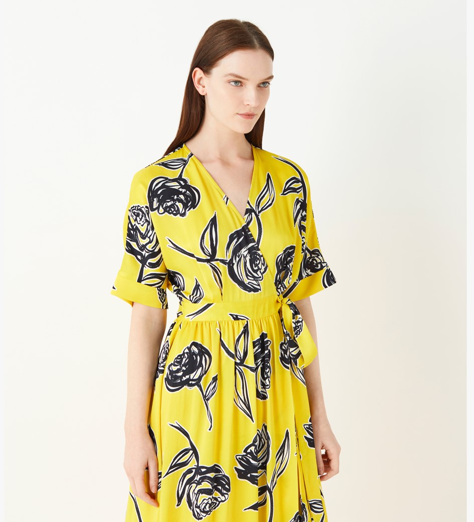 Yellow Print Wrap Dress in Yellow|Finery London