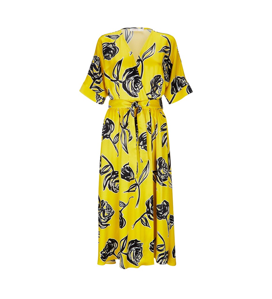 Yellow Print Wrap Dress in YellowFinery London