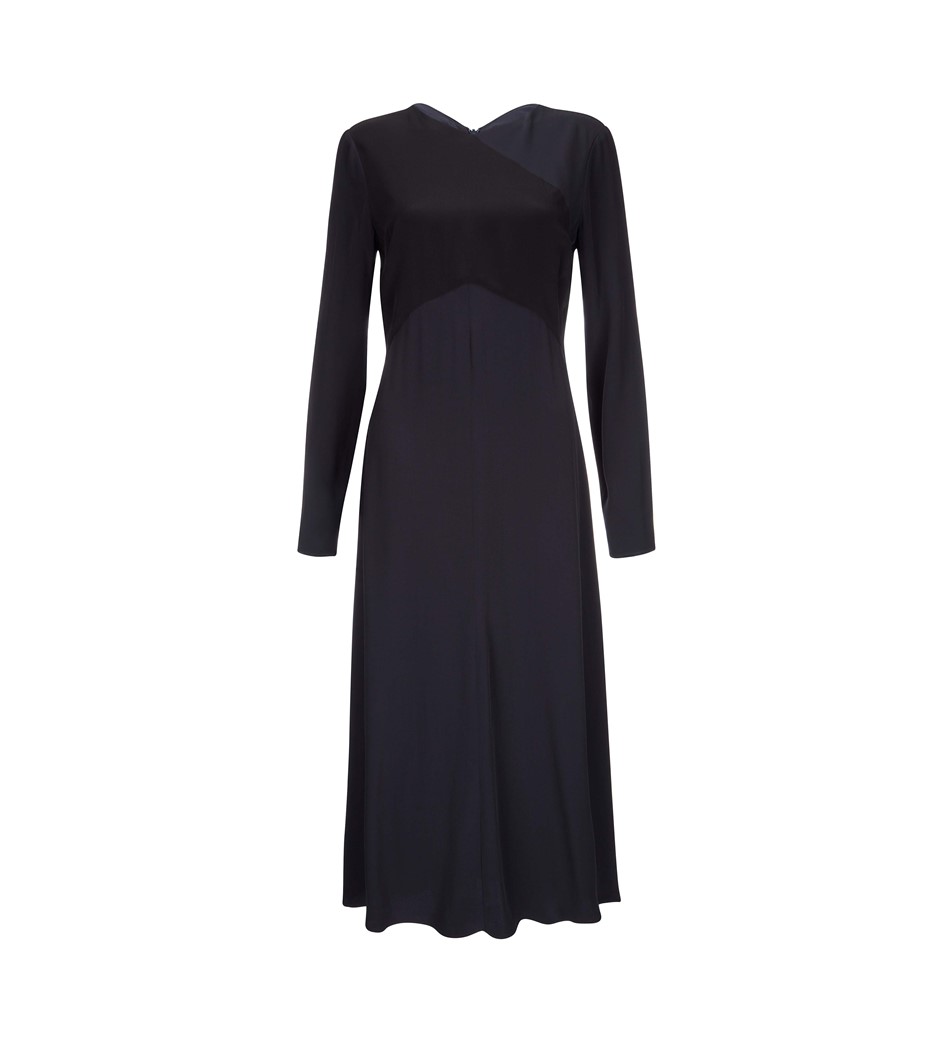 Viscose Crepe Long Sleeved Dress in Black & Navy|Finery London
