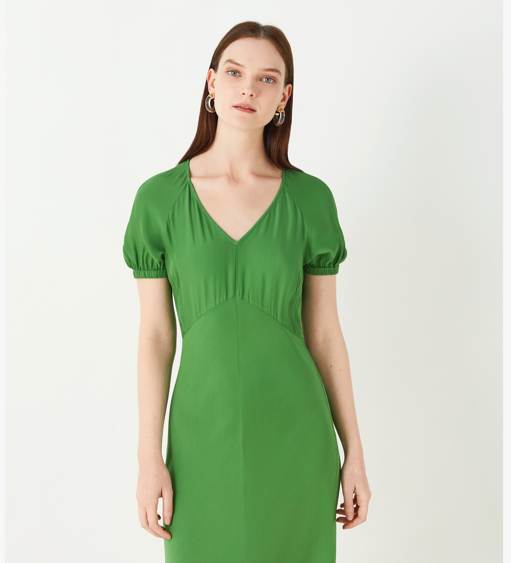 Green Asymmetric V-neck Dress in Green|Finery London