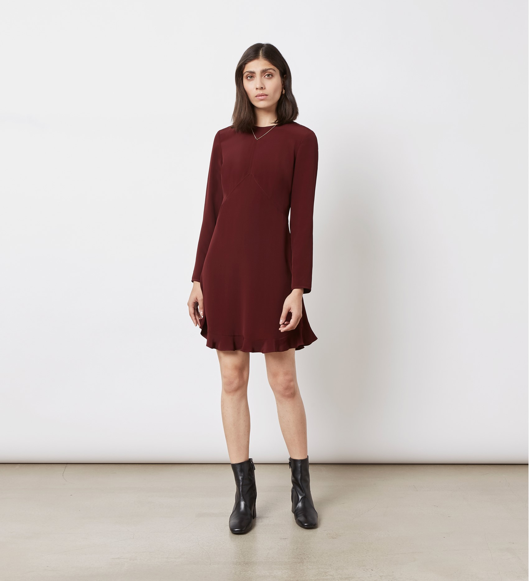 Burgundy Mini Long Sleeve Dress in Red|Finery London