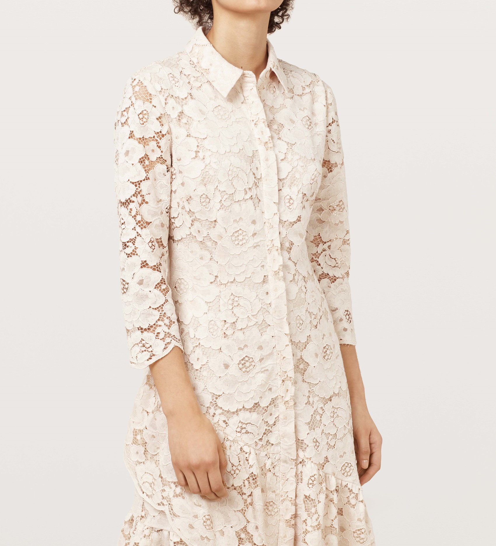Fawn Frilled Hem Lace Dress in Fawn|Finery London