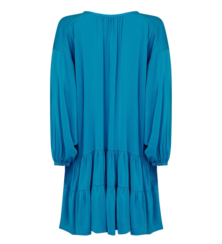 Viscose Satin Tiered Blue Dress in Bright Blue|Finery London
