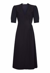 Polyester Crepe Wrap Dress With Elasticated Cuff Detailing in Navy ...