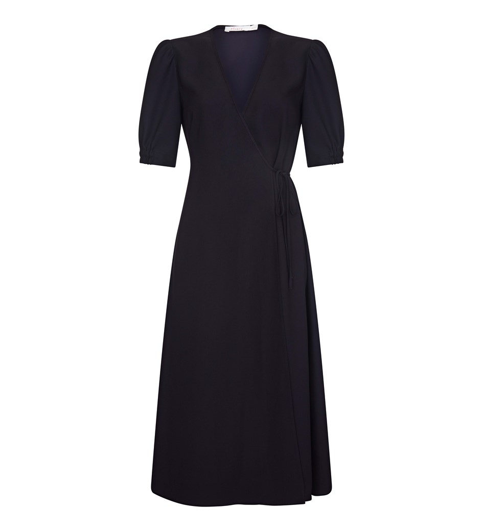 Polyester Crepe Wrap Dress With Elasticated Cuff Detailing in Navy ...