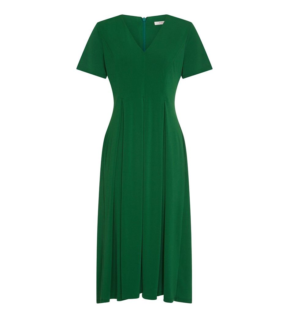 Polyester Crepe Jersey Dress With Front Pleat Detail in Green|Finery London