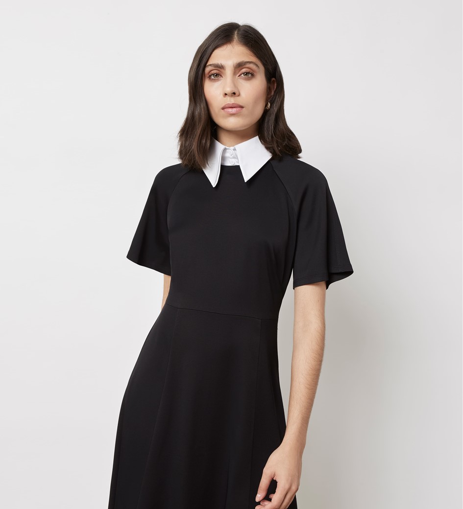 Jersey Midi Dress With Detachable Collar in Black|Finery London