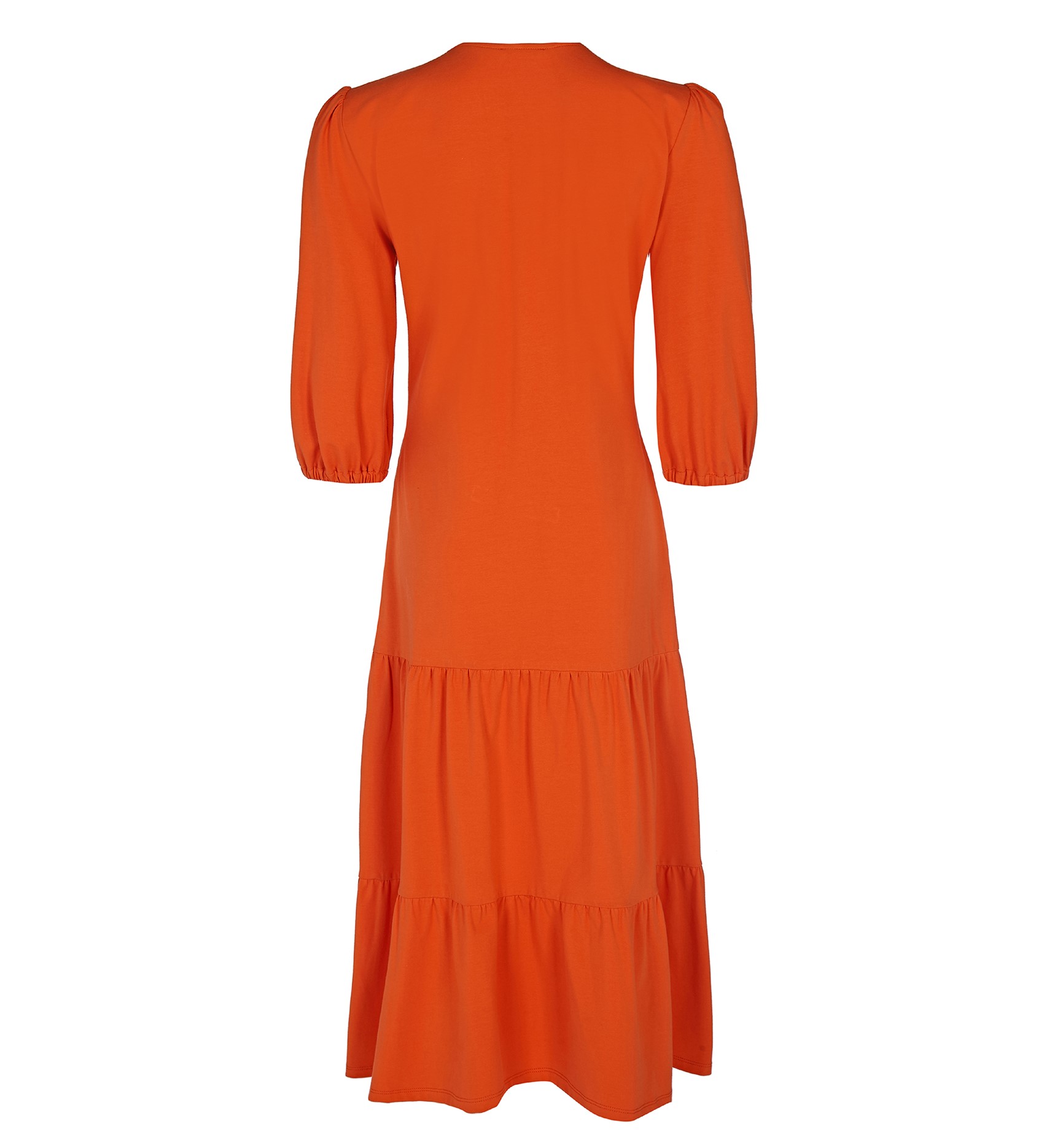 Cotton Fit/Flare Dress in Orange with Tiered Detailing | Finery London