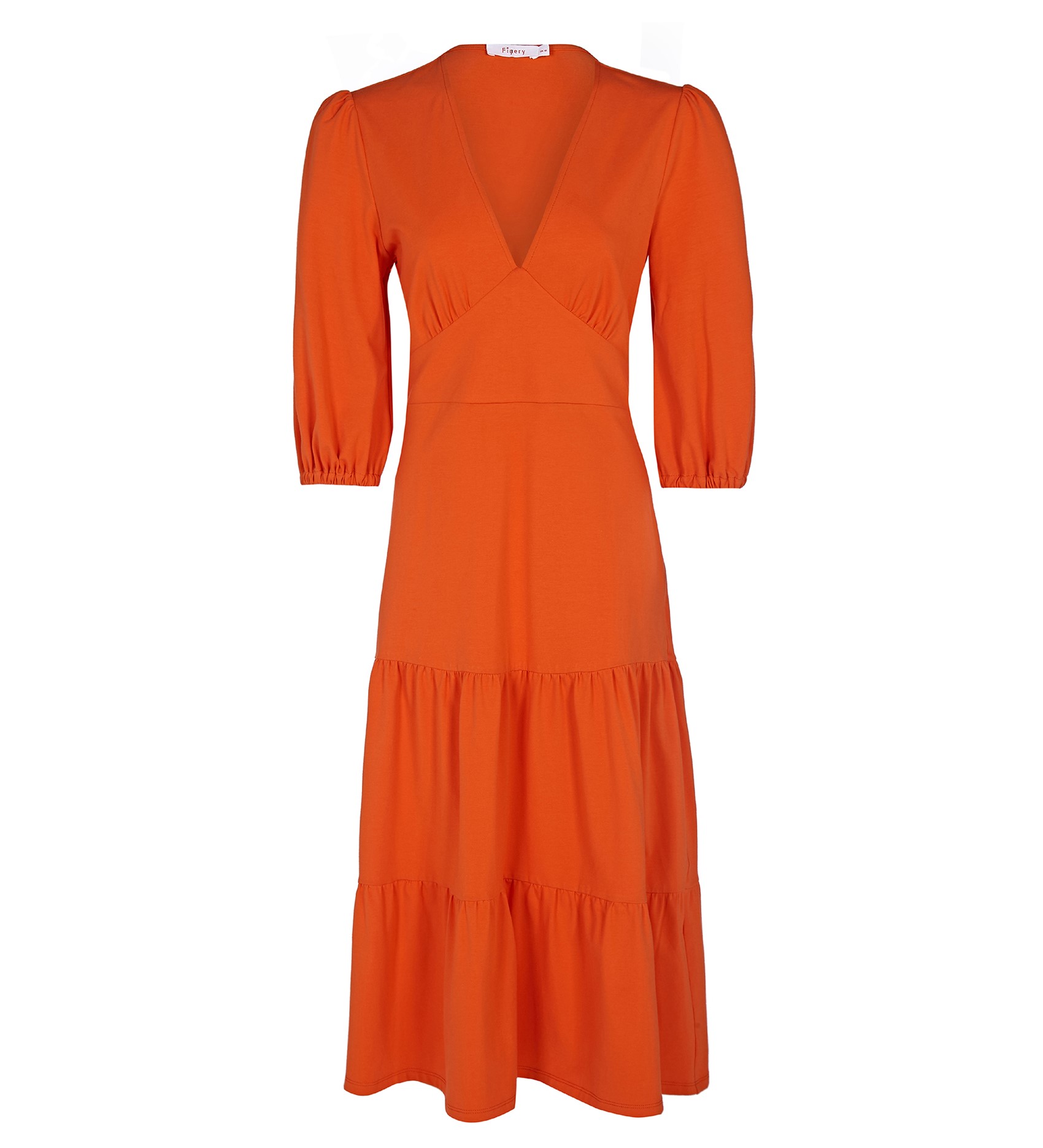 Cotton Fit/Flare Dress in Orange with Tiered Detailing | Finery London