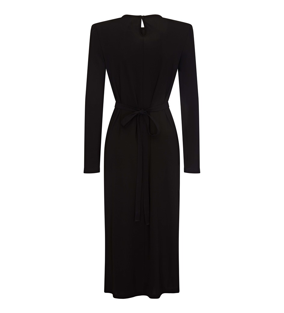 Viscose Long Sleeve Jersey Dress with Functioning Tie Detail in Black ...