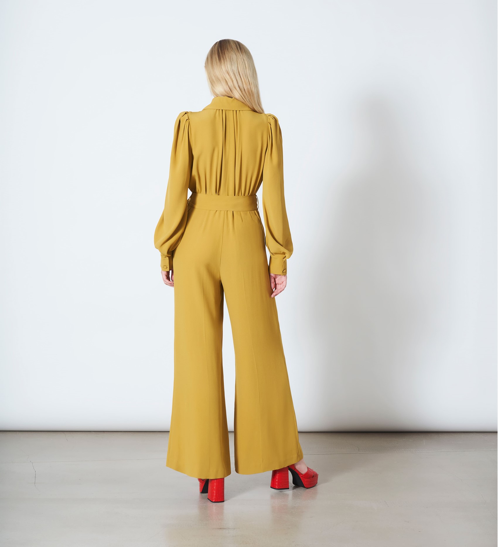 Mustard Tie Waist Jumpsuit in YellowFinery London