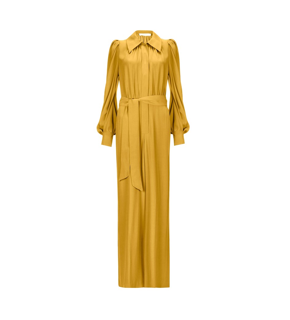 Mustard Tie Waist Jumpsuit in YellowFinery London