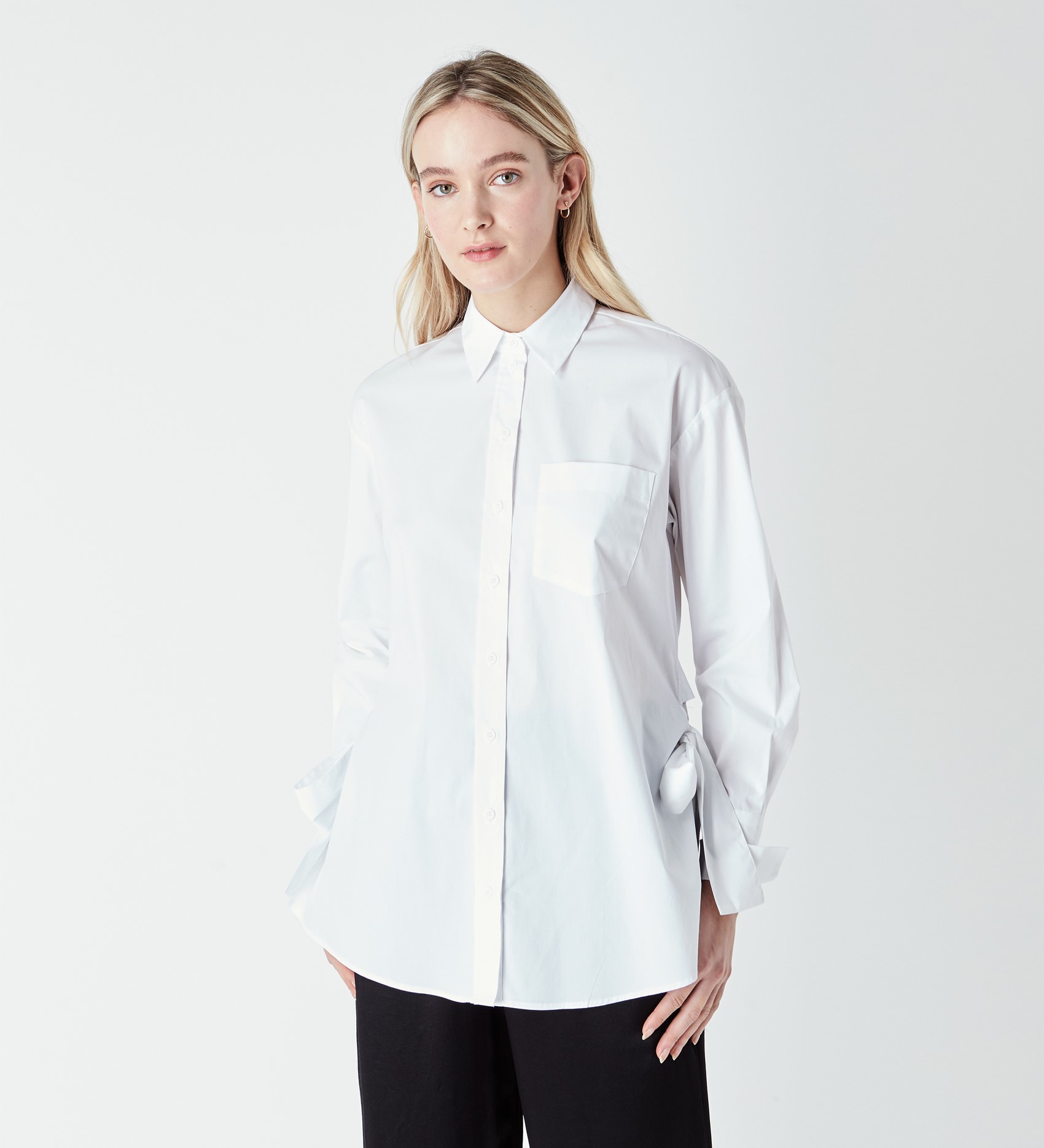 Cotton Poplin Tie Side Shirt in White|Finery London