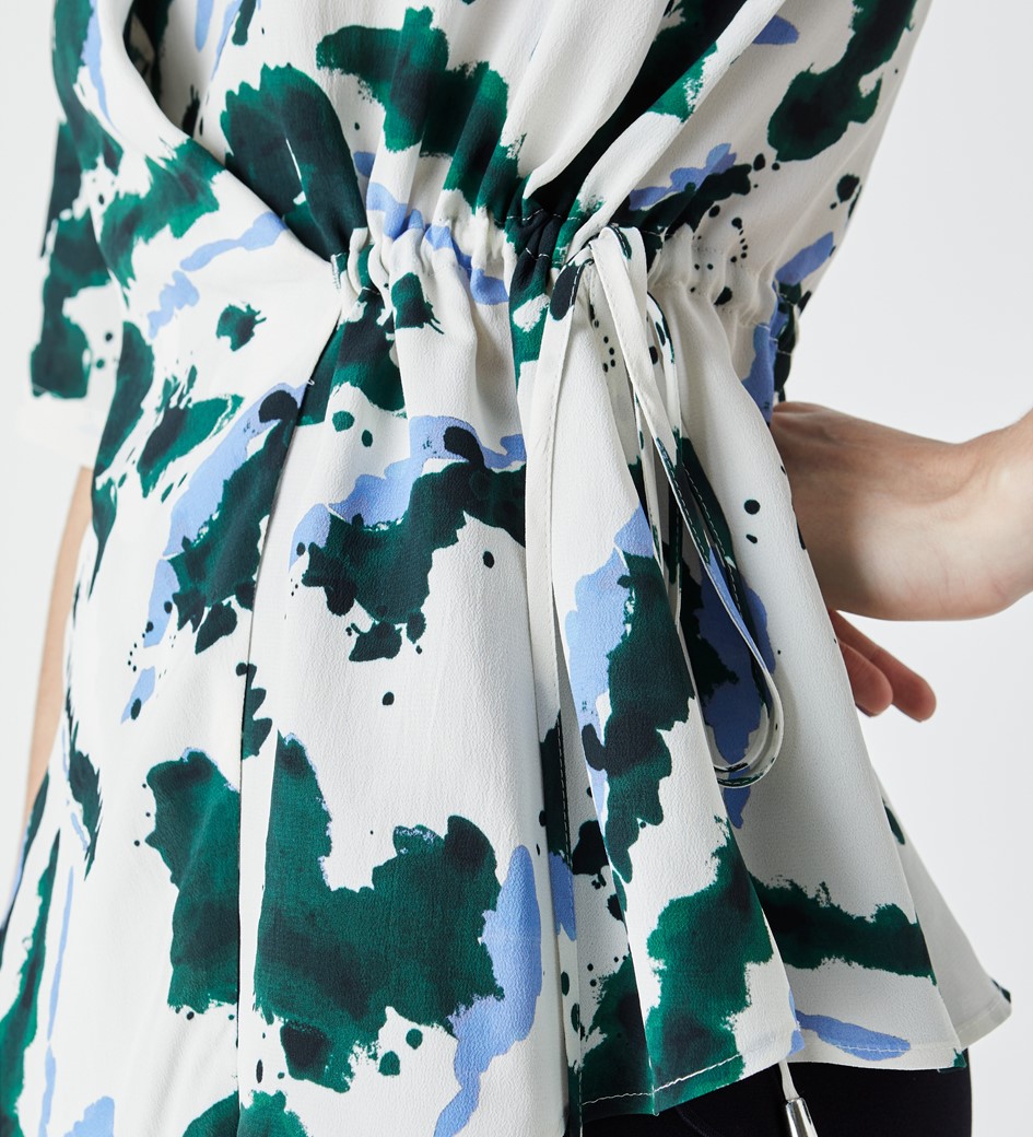 Viscose Crepe Printed Top With Front Detail in Paint Print|Finery London