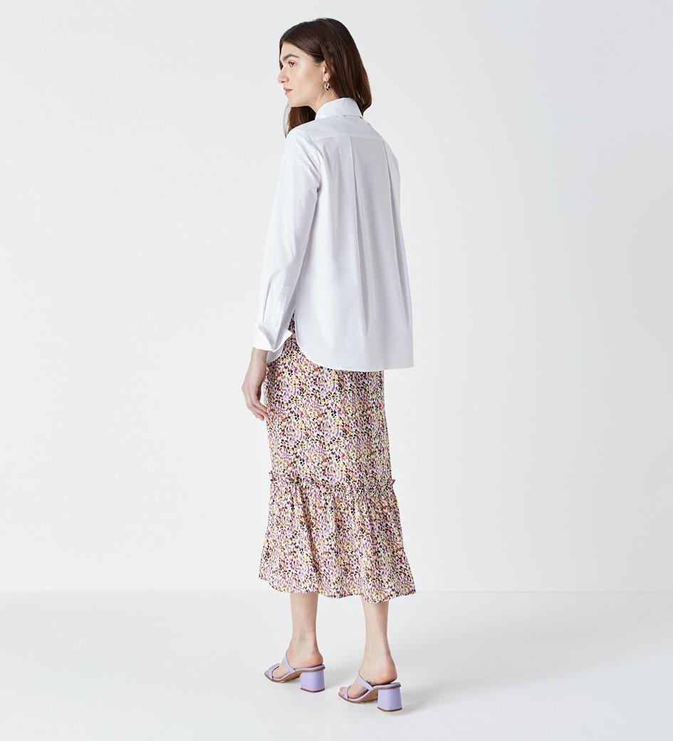 Cotton Poplin Shirt with Fold Back Cuff Detail in White|Finery London