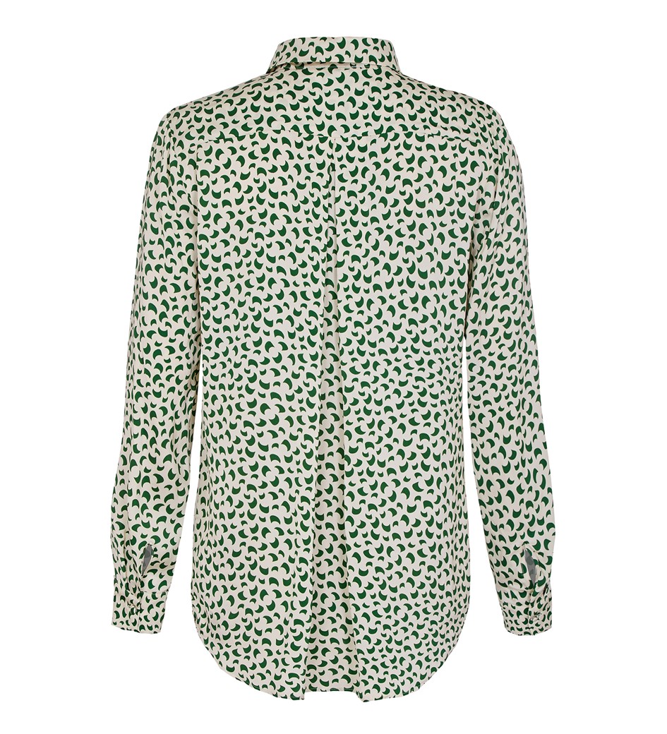 Viscose Printed Shirt in Green with Button Through Detail | Finery London