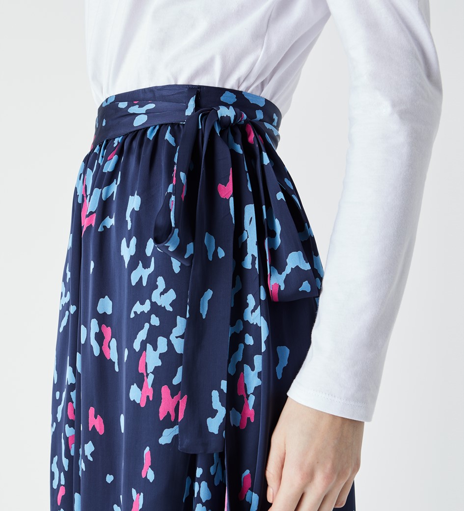 Viscose Satin Printed Tie Waist Skirt with Functioning Wrap Tie in ...
