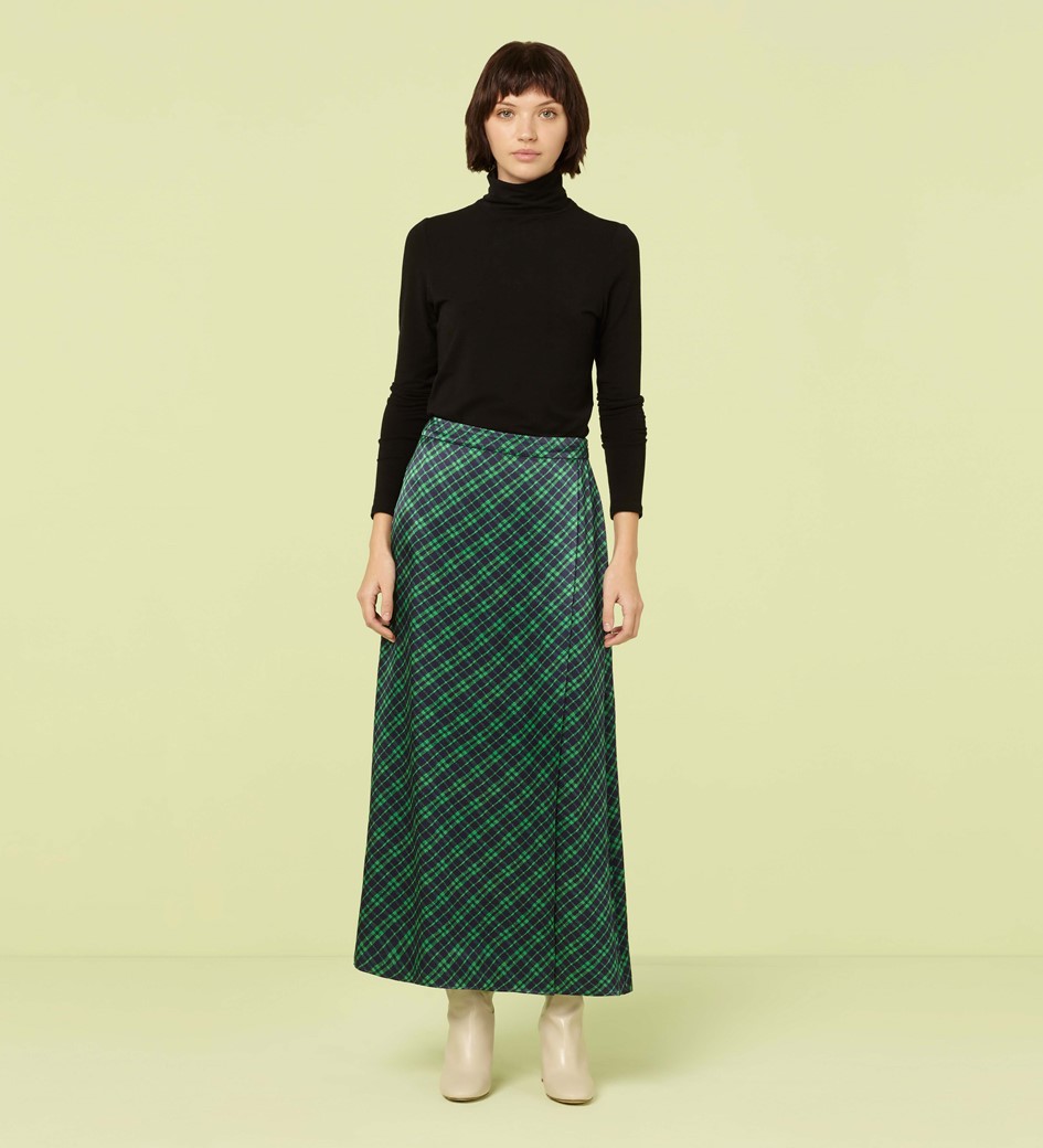 Purple and Green Checked Wrap Skirt in Multi|Finery London