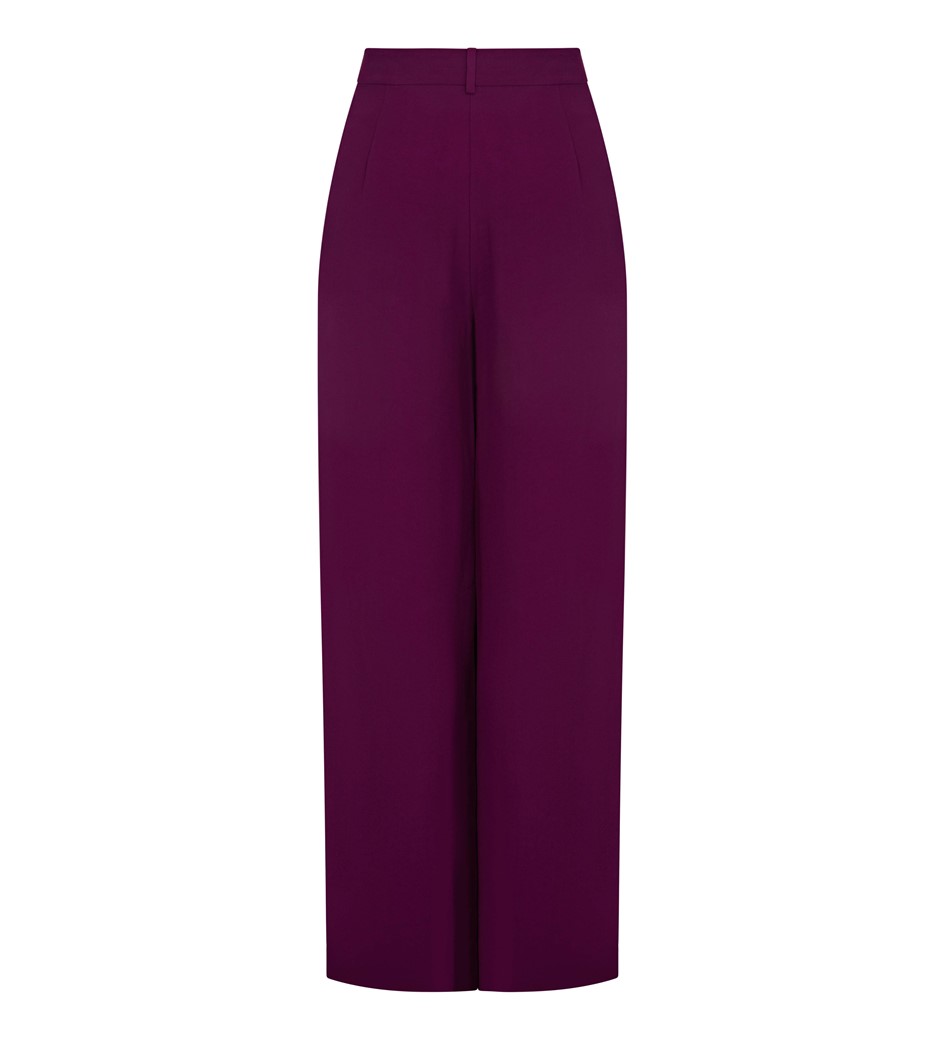 Viscose Crepe High Waisted Wide Leg Trousers in Purple|Finery London