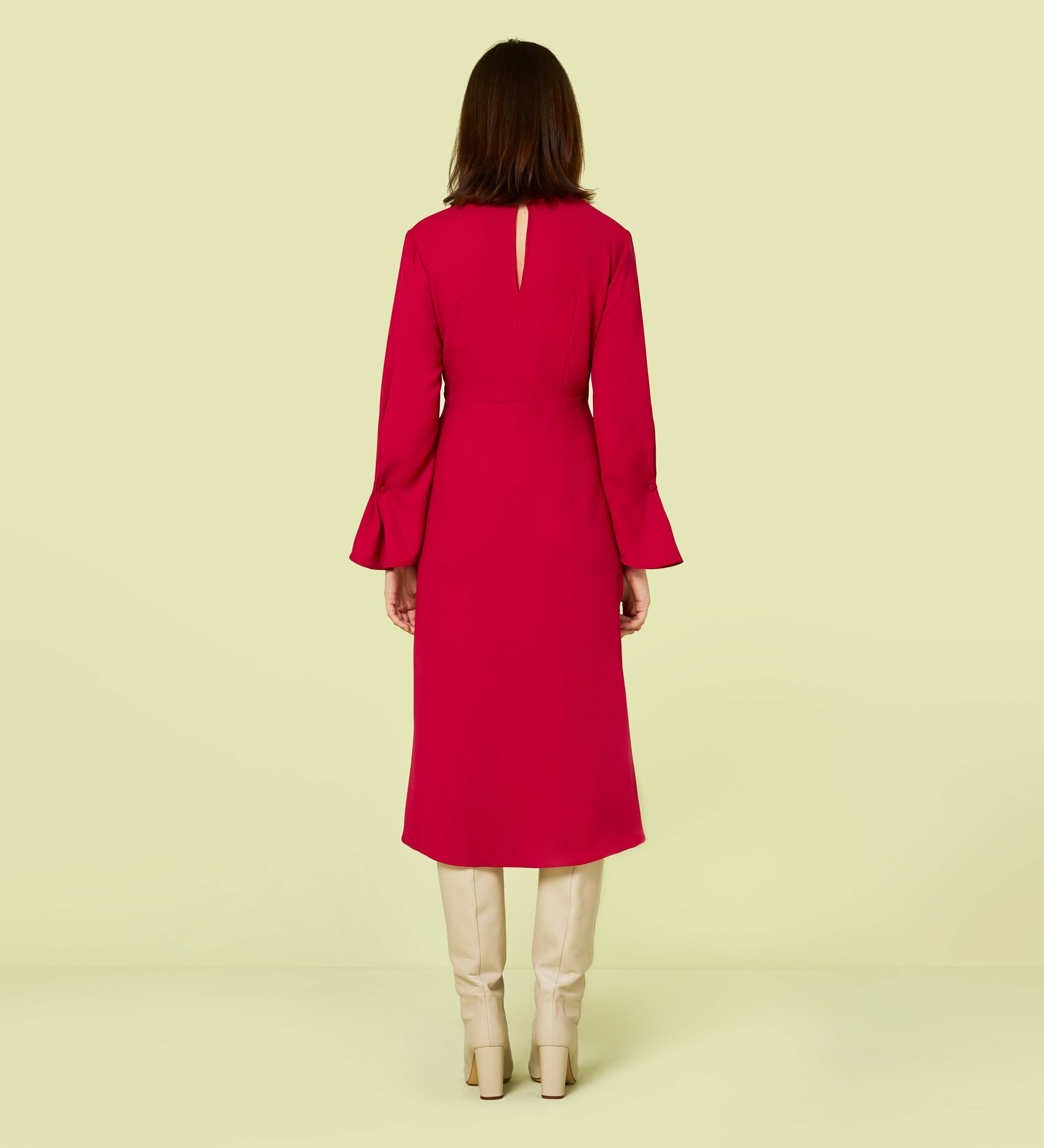 Cerise Flared Sleeve Midi Dress in Pink|Finery London