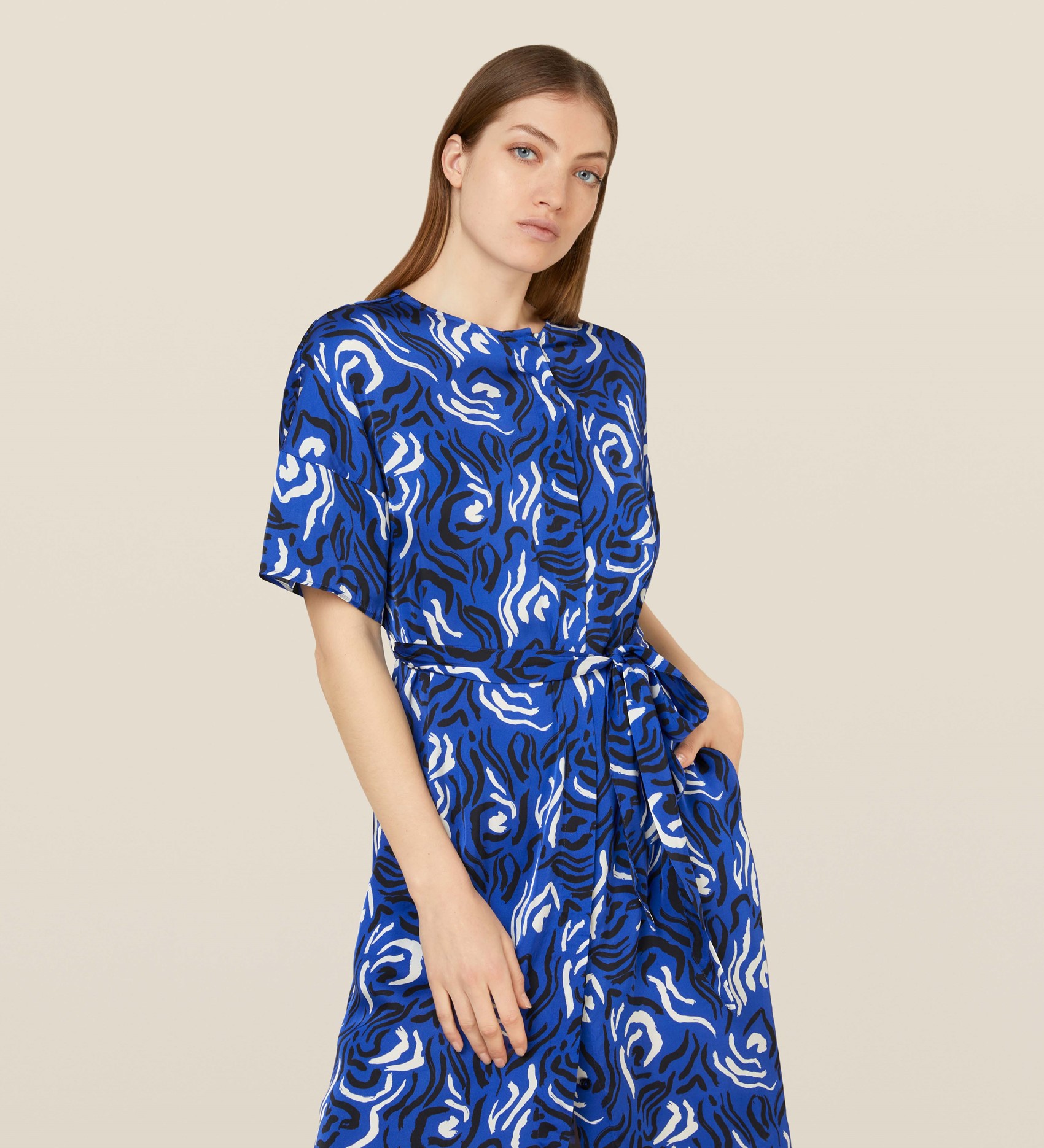Blue Abstract Print Shirt Dress in Blue Print|Finery London