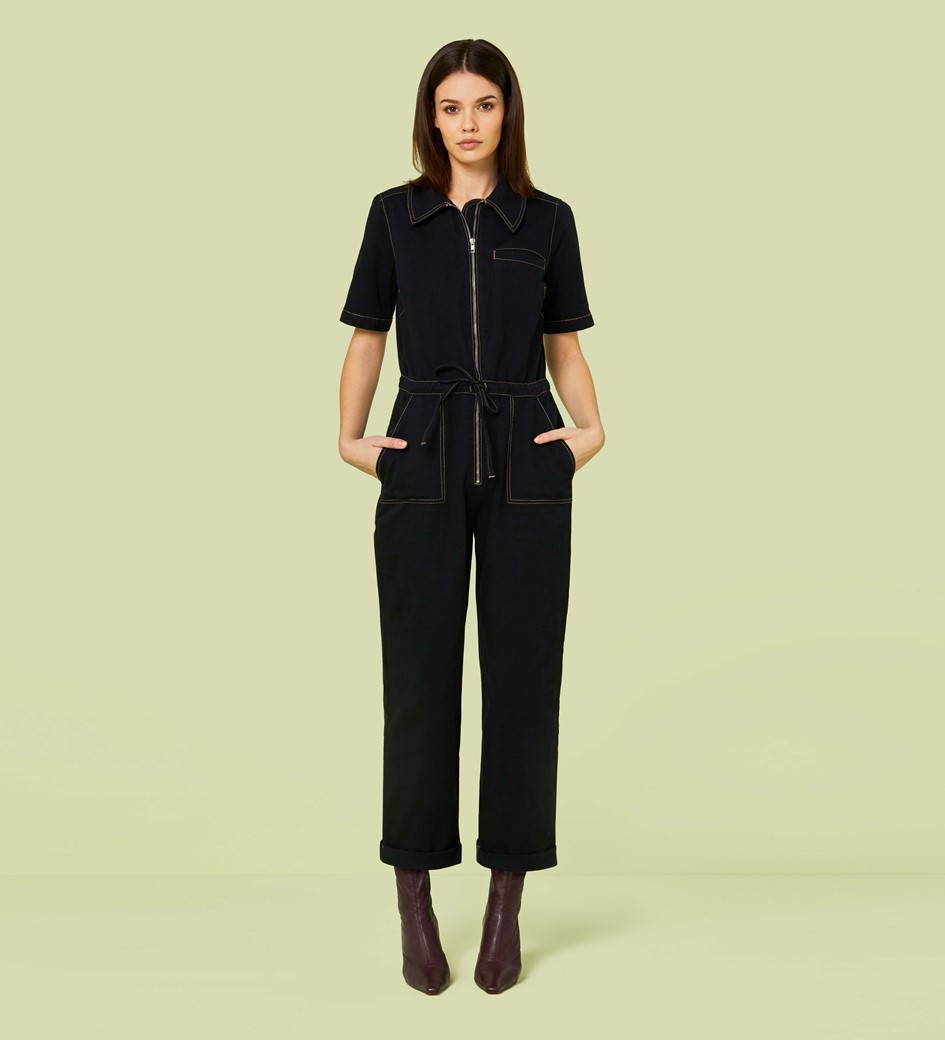 black denim boiler suit