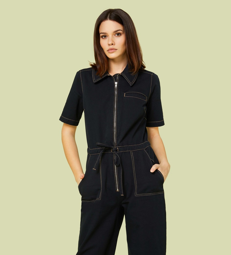 black denim boilersuit