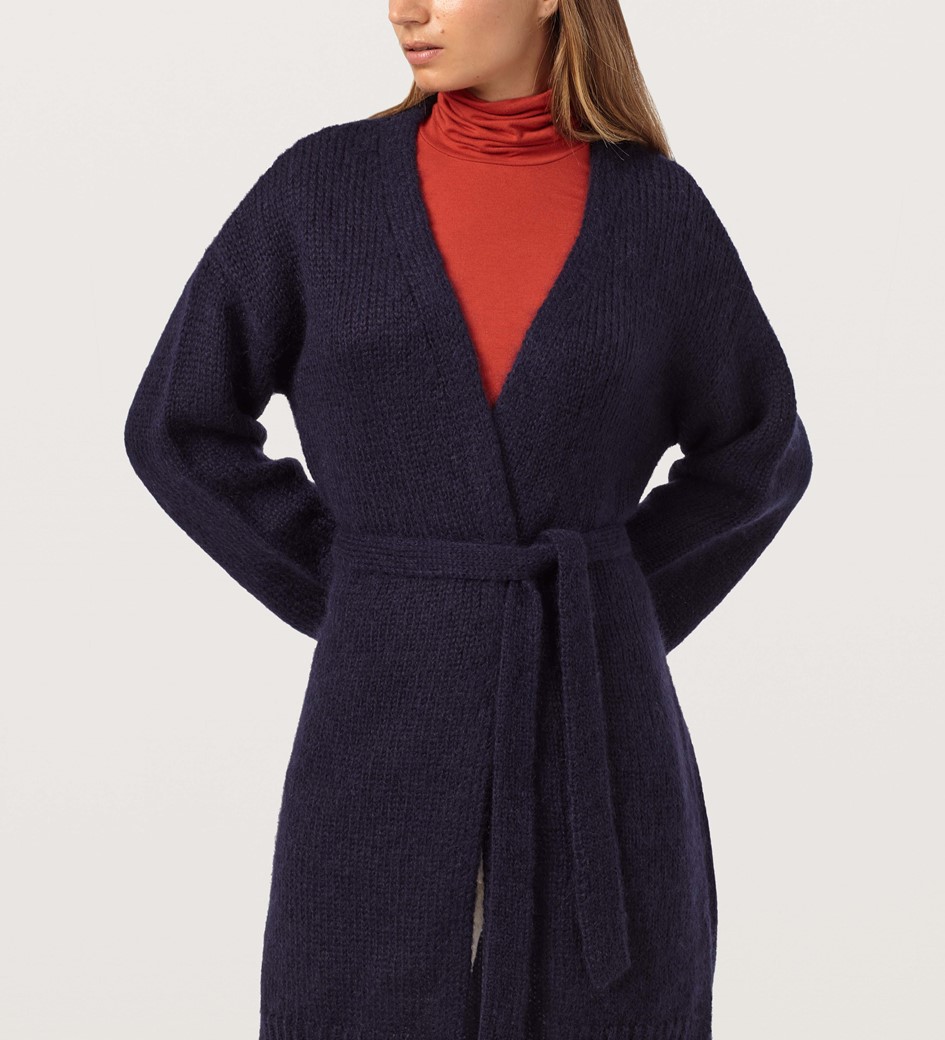 Navy Mohair Blend Long Cardigan in Navy|Finery London