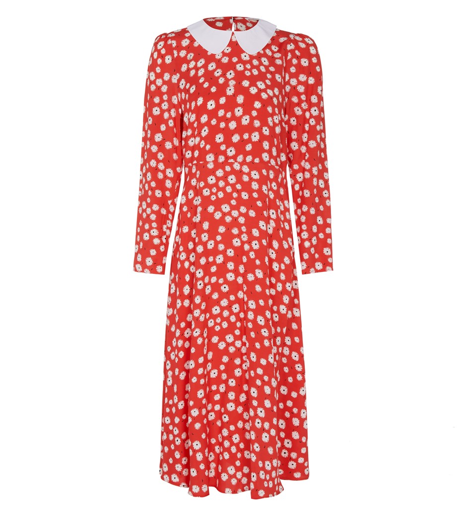 Piper Midi Red Collared Dress | Long Sleeves | Finery London