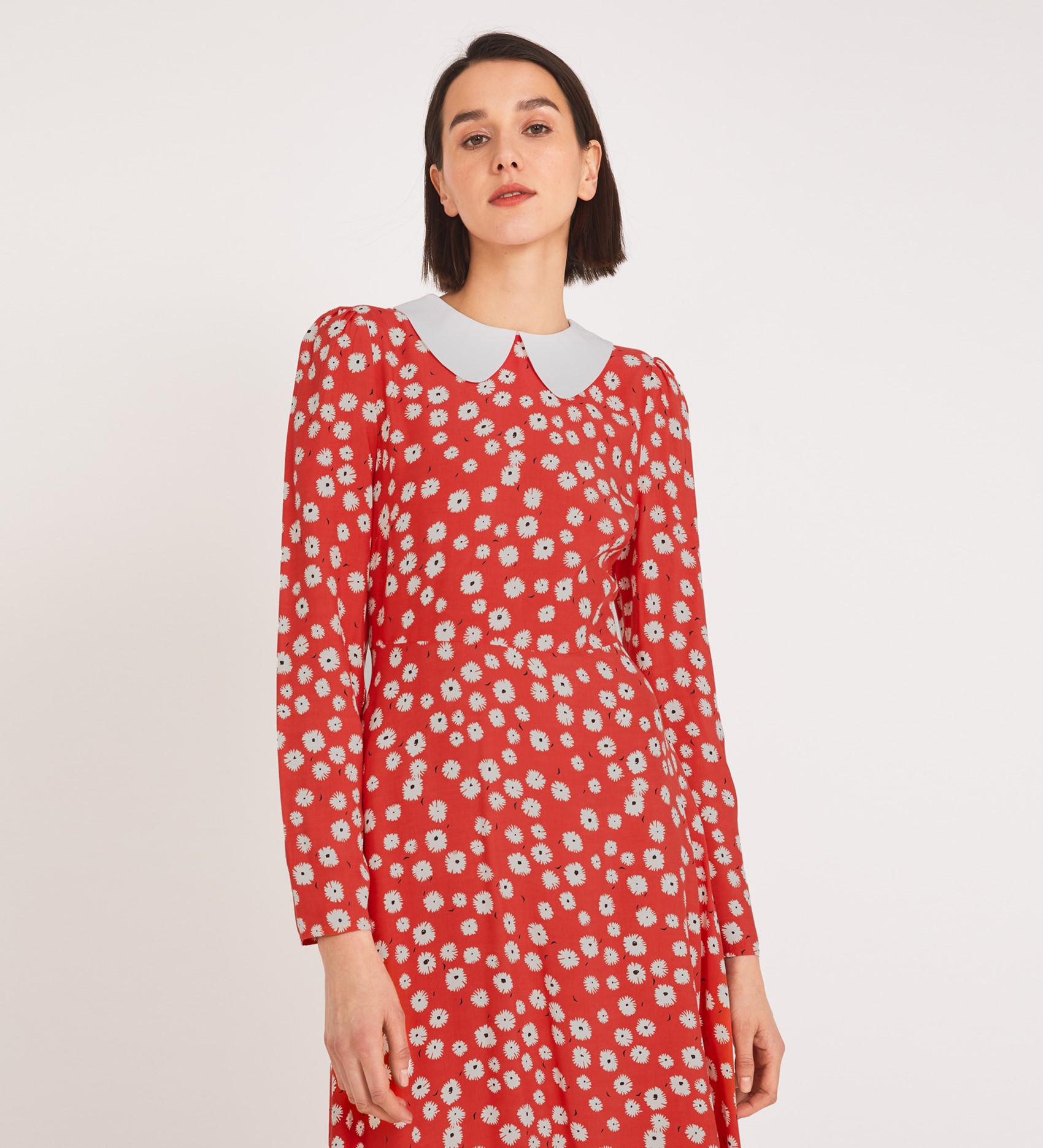 Piper Midi Red Collared Dress | Long Sleeves | Finery London