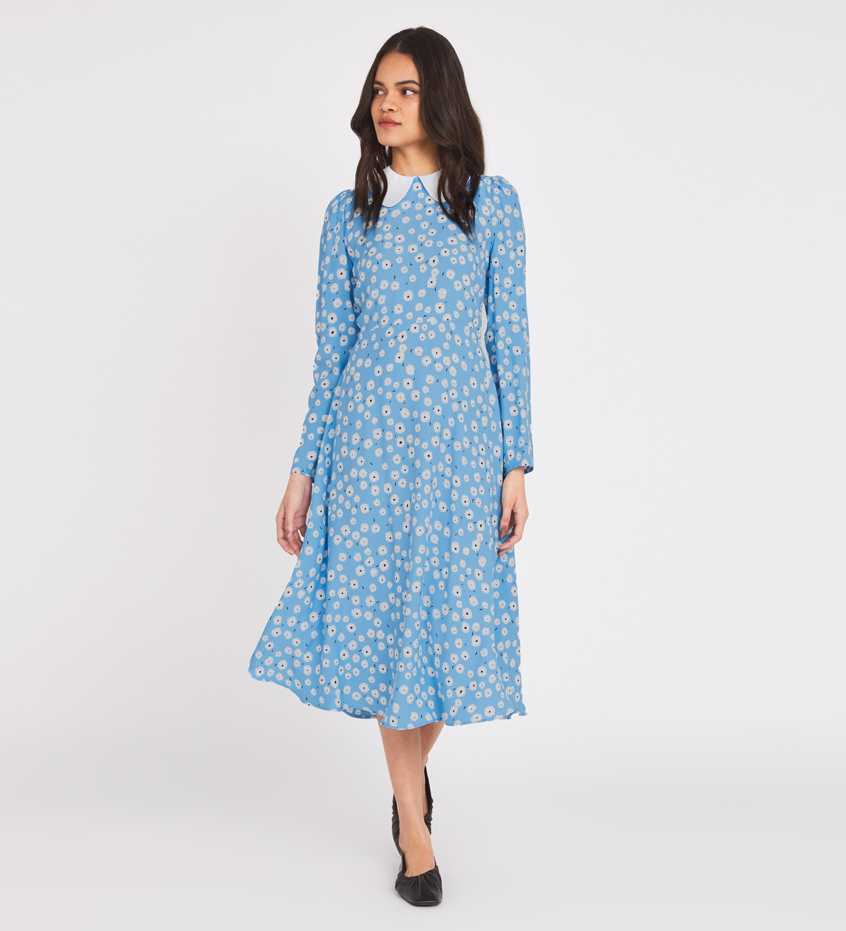 Midi Blue Collared Dress | Long Sleeves | Finery London
