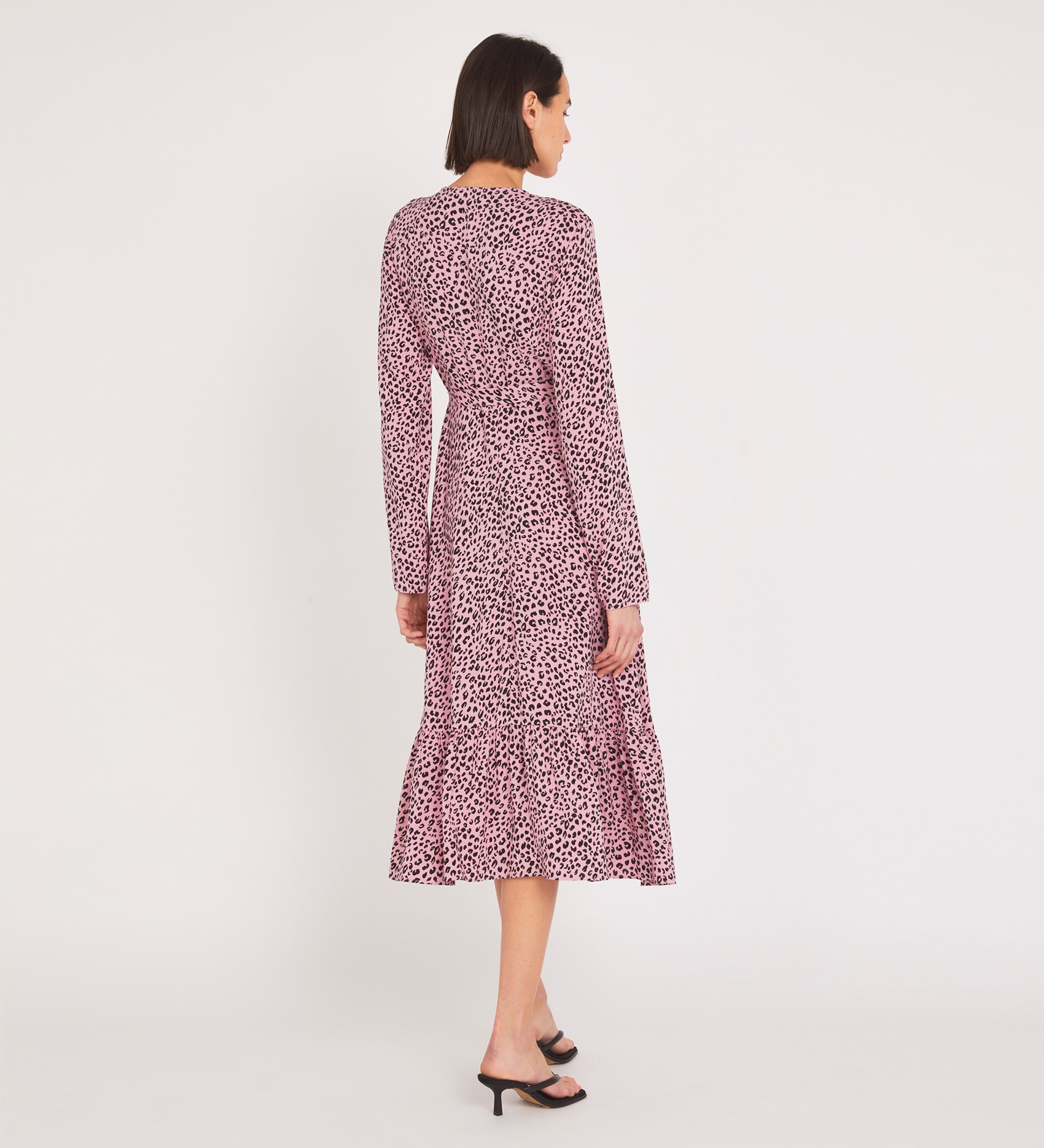Midi Pink Leopard Dress Long Sleeves Finery London
