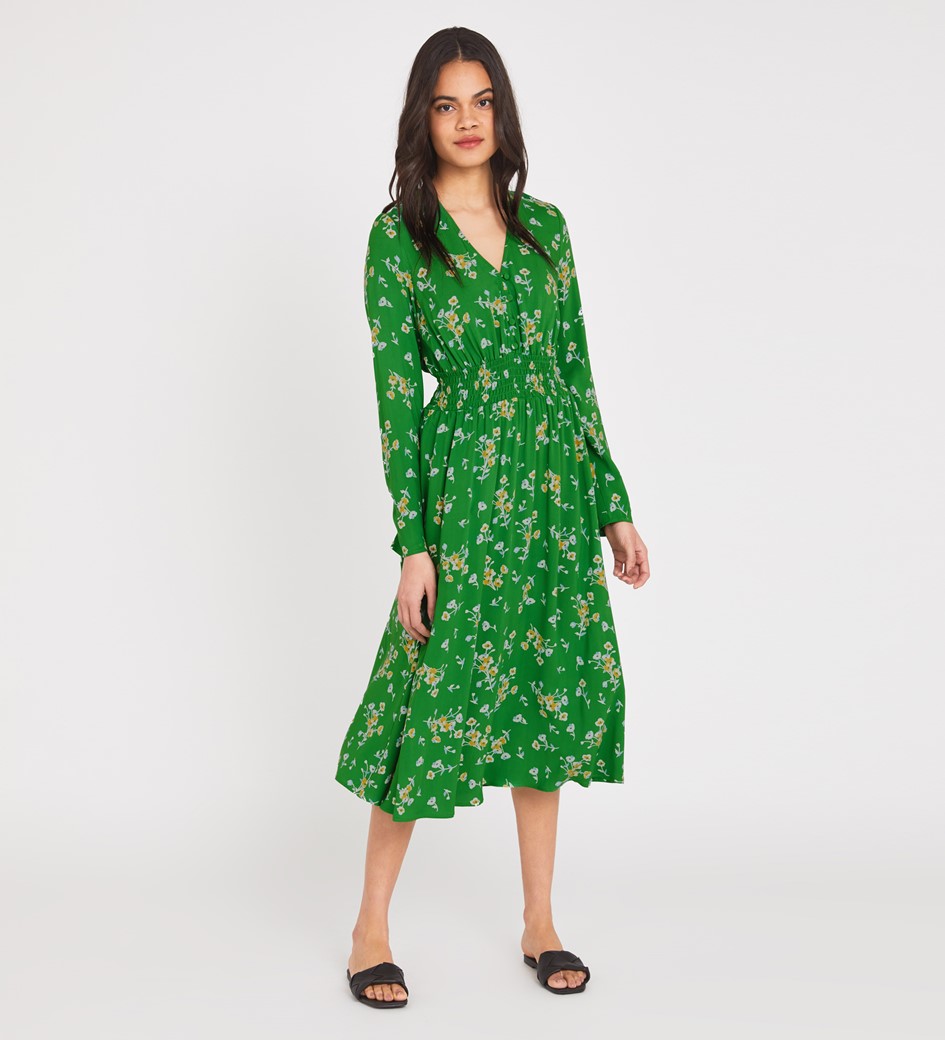 next green ditsy dress