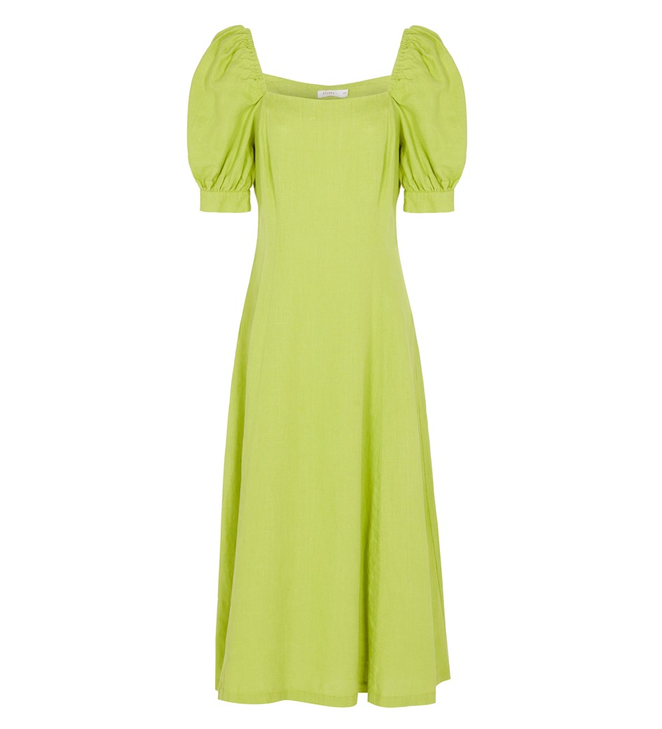 Kaylani Midi Linen Lime Green Dress