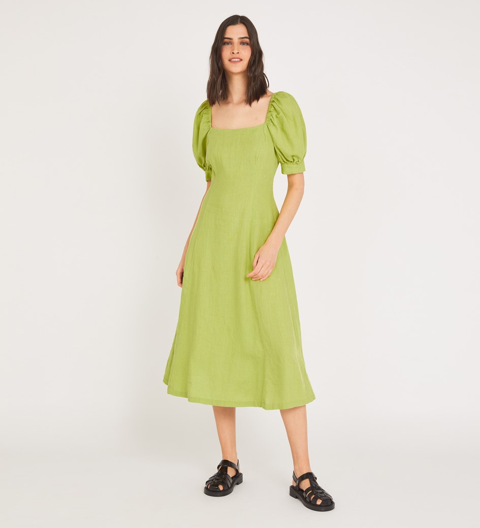 Kaylani Midi Lime Collared Dress Short Sleeves Finery London