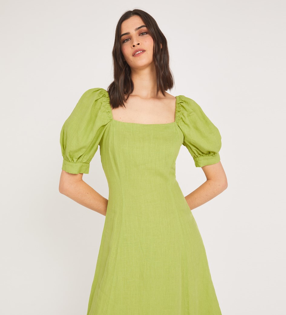 Kaylani Midi Linen Lime Green Dress