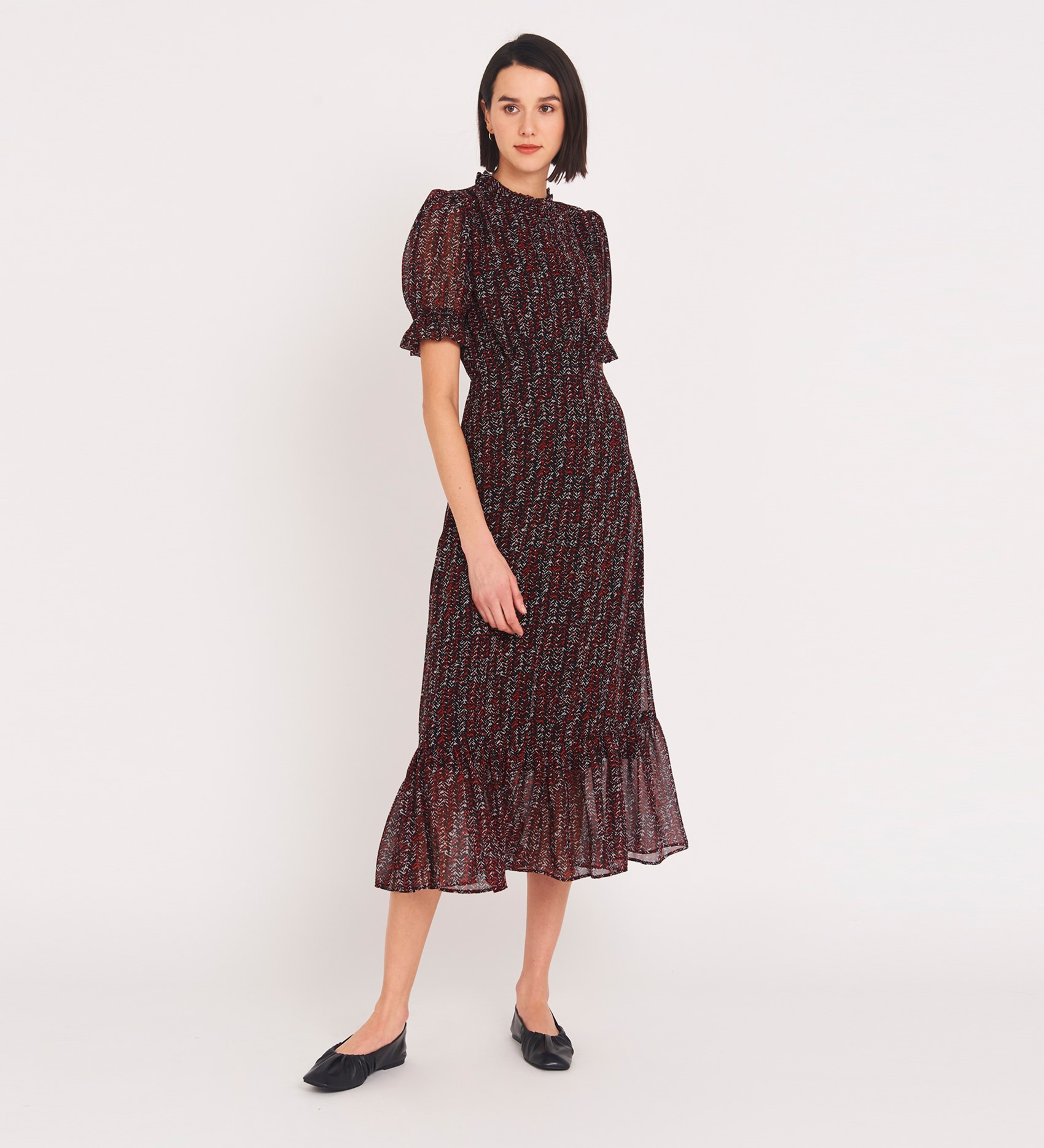 Midi Red Printed Dress | Short Sleeves | Finery London