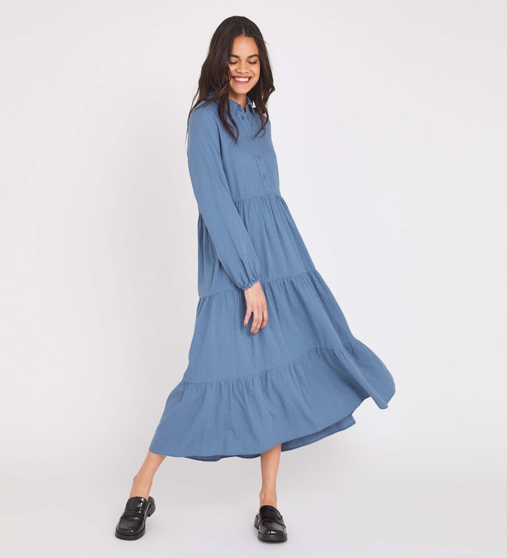 midi-blue-denim-dress-short-sleeves-finery-london