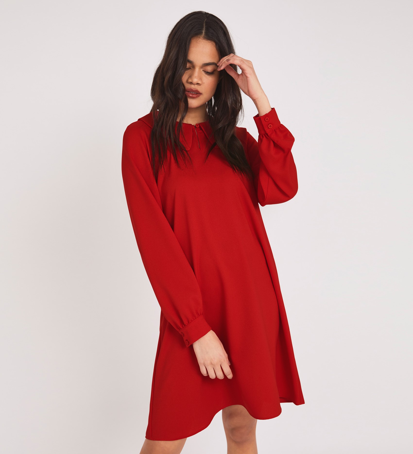 Mini Red Collared Dress | Long Sleeves | Finery London