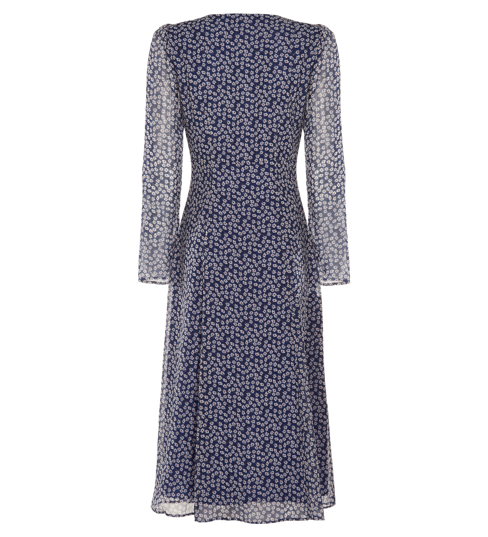 Midi Blue Floral High Neck Dress | Short Sleeves | Finery London