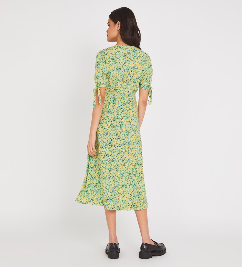 Knee Length Yellow Ditsy Dress | Short Sleeves | Finery London