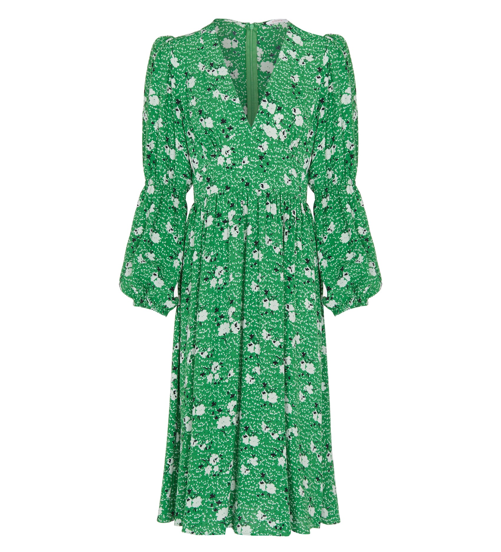 Knee Length Green Floral Dress | Long Sleeves | Finery London
