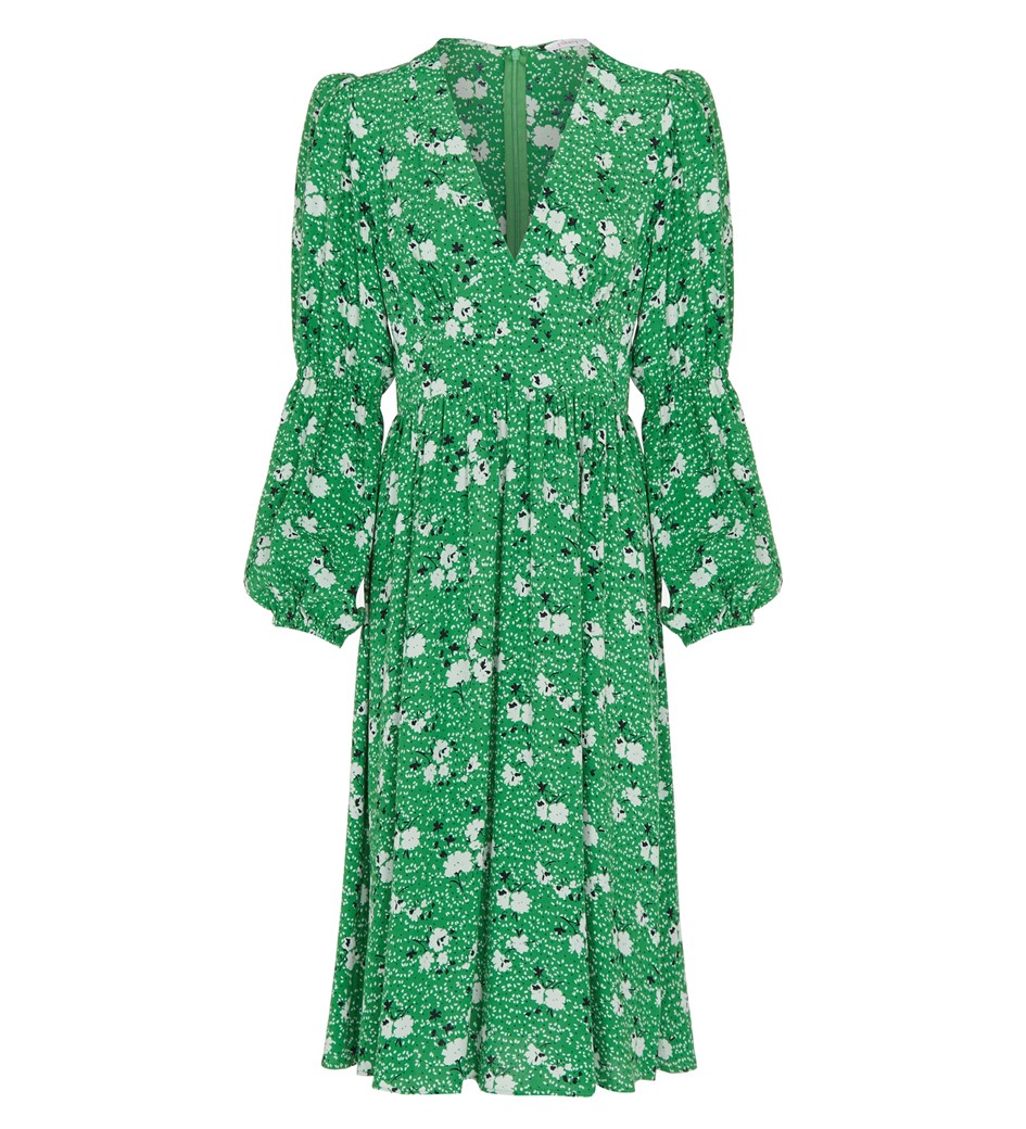 Knee Length Green Floral Dress Long Sleeves Finery London
