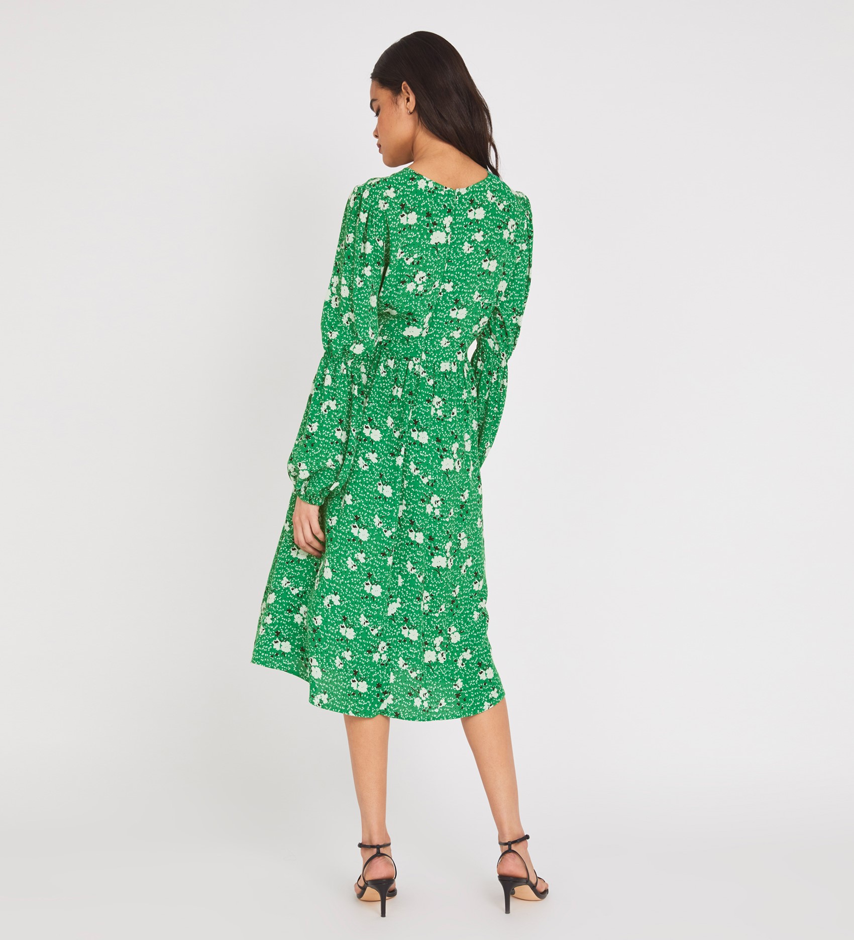 Knee Length Green Floral Dress | Long Sleeves | Finery London