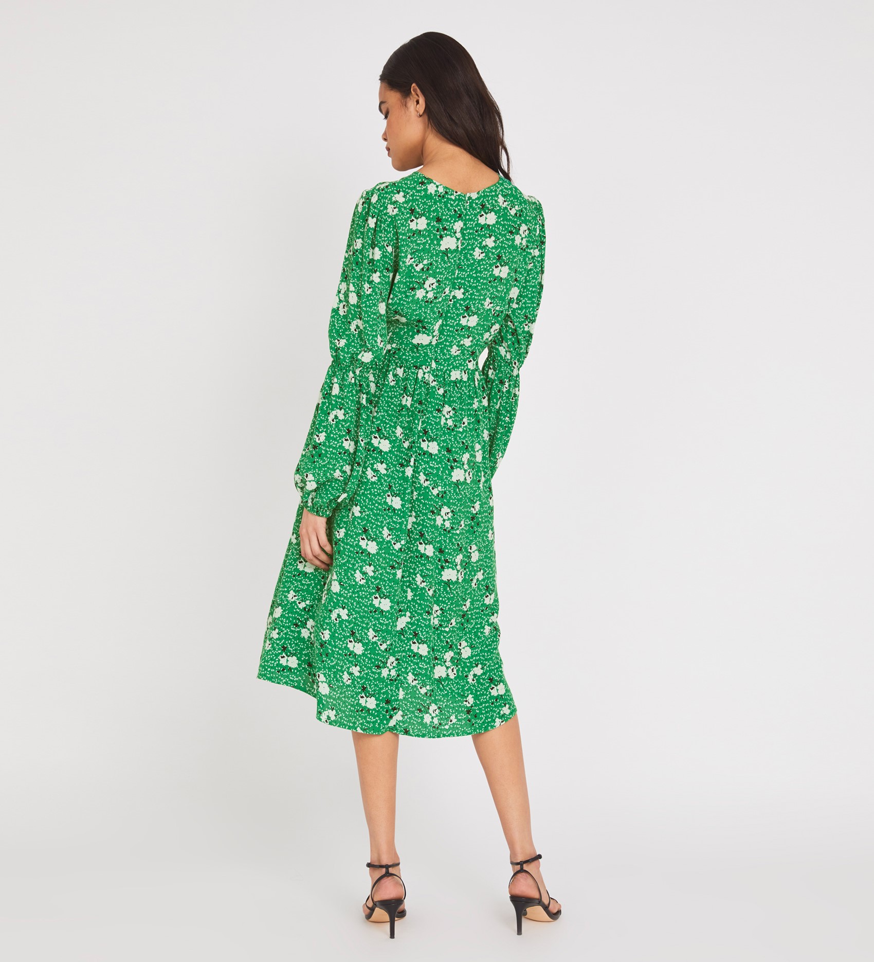 Knee Length Green Floral Dress Long Sleeves Finery London