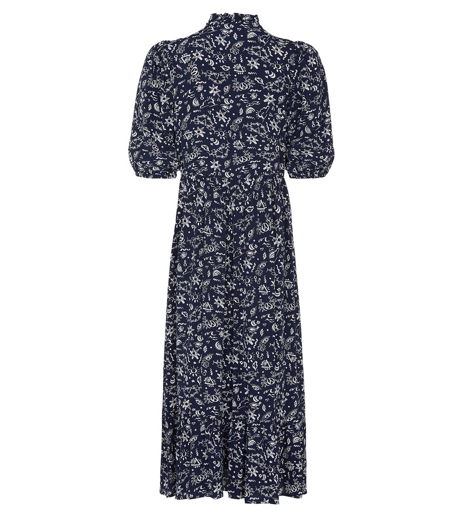 Midi Navy Print Dress | Short Sleeves | Finery London