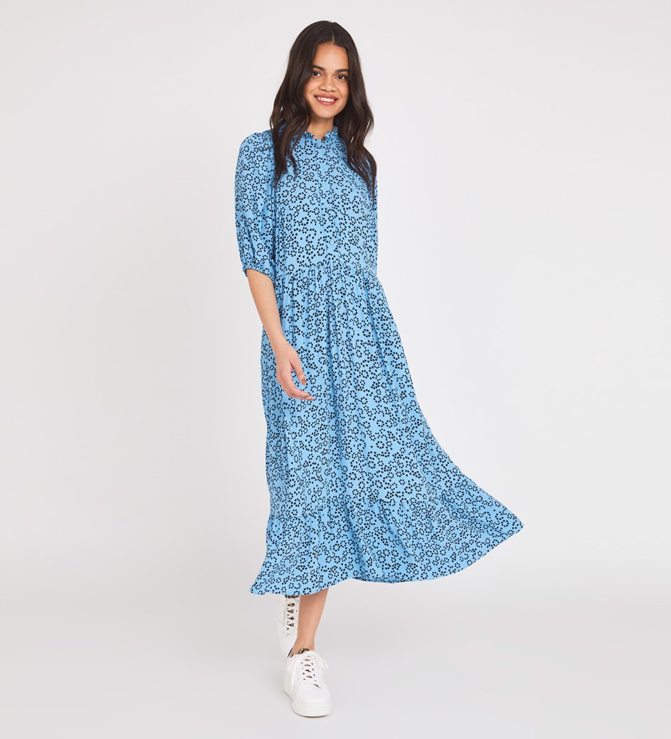 Midi Blue Hearts Dress | Short Sleeves | Finery London