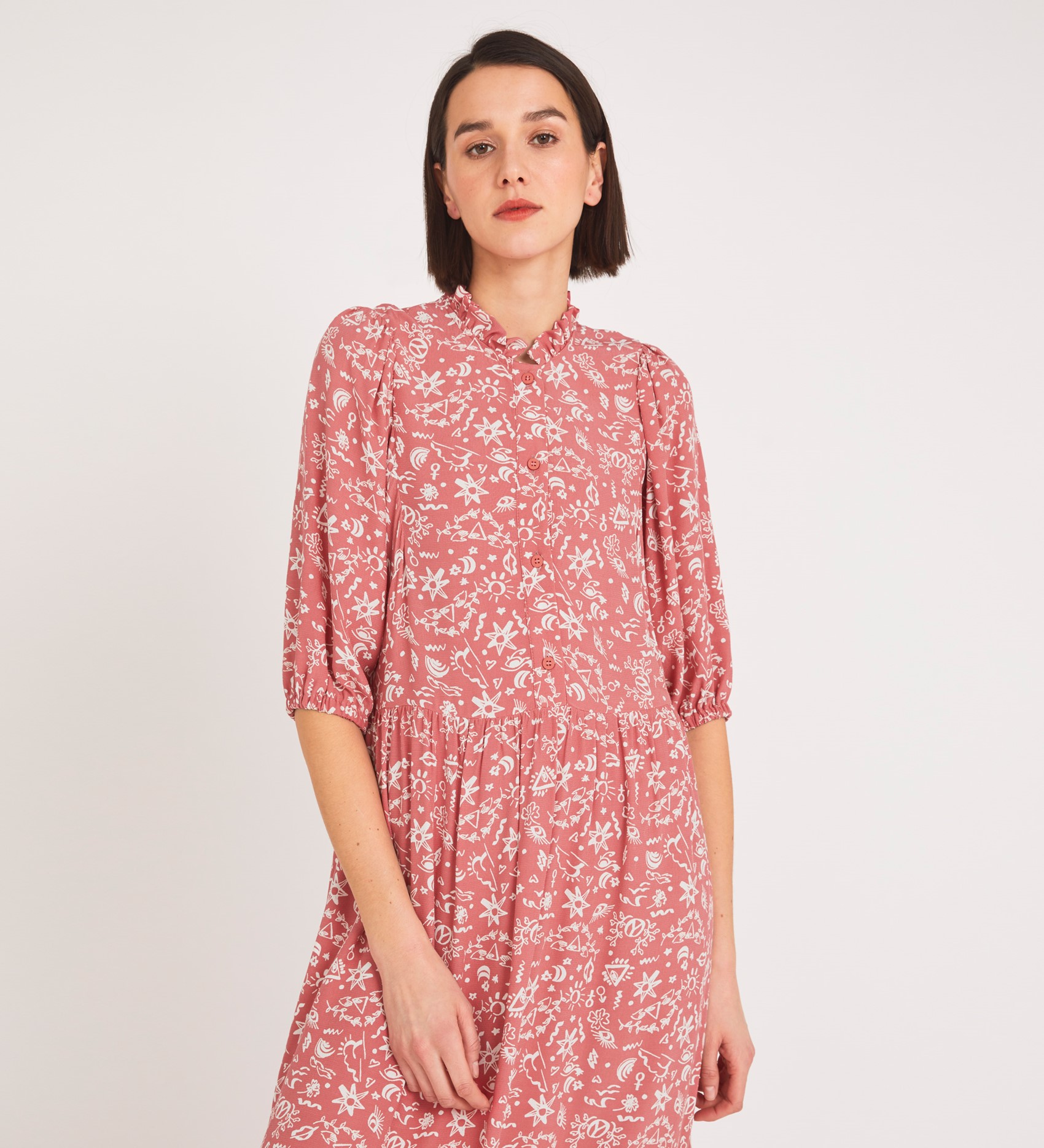 Midi Pink Print Dress | Short Sleeves | Finery London