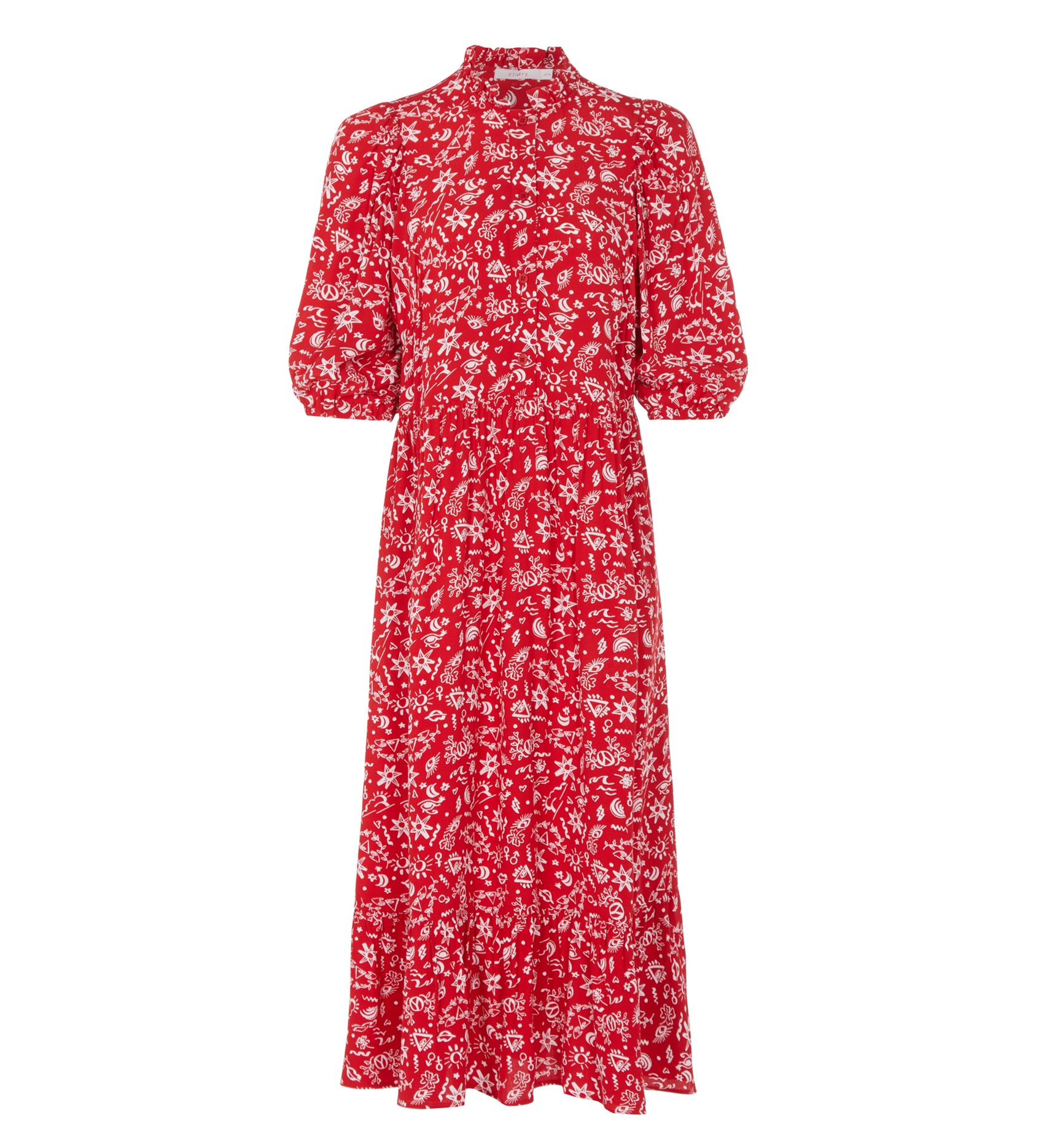 Midi Red Print Dress | Short Sleeves | Finery London